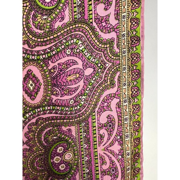 Vintage Silk Scarf With Paisley Print In Pink & Green - Picture 16 of 16